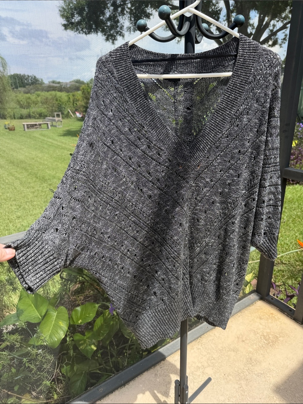 torrid Dark Charcoal Open-Knit V-Neck Sweater size 1